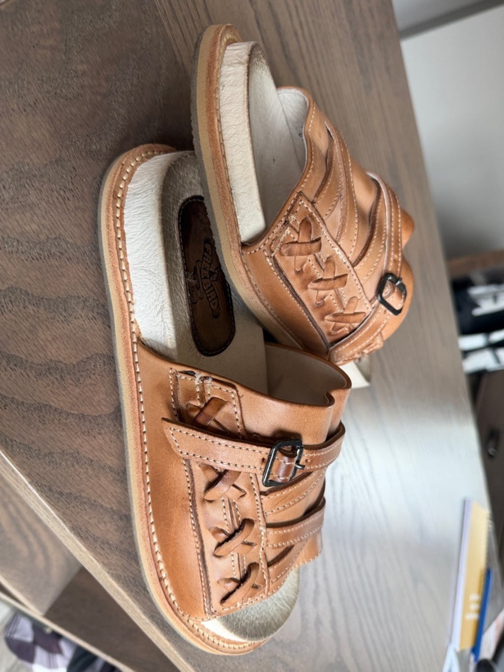 freebird Tan Leather Slip-On Mules with Adjustable Buckle - Picture 3 of 4